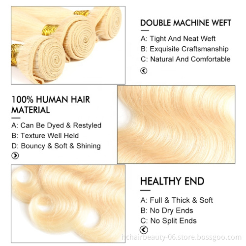 HC Hair 613 Blonde Bundles With Frontal Brazilian Human Hair Weave Body Wave 3 Bundles With 13x4 Lace Frontal Closure Remy Hair